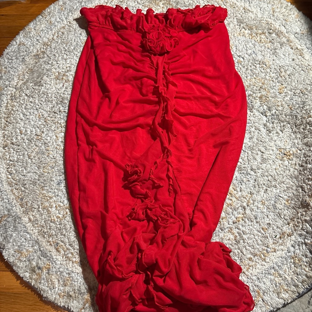 SHEIN Red Ruffle Maxi Skirt
